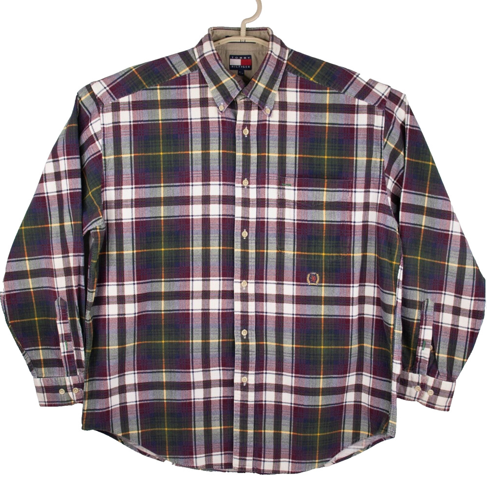 Vintage Tommy Hilfiger Mens Shirt Corduroy‎ Plaid SIZE M 90s Long Sleeve